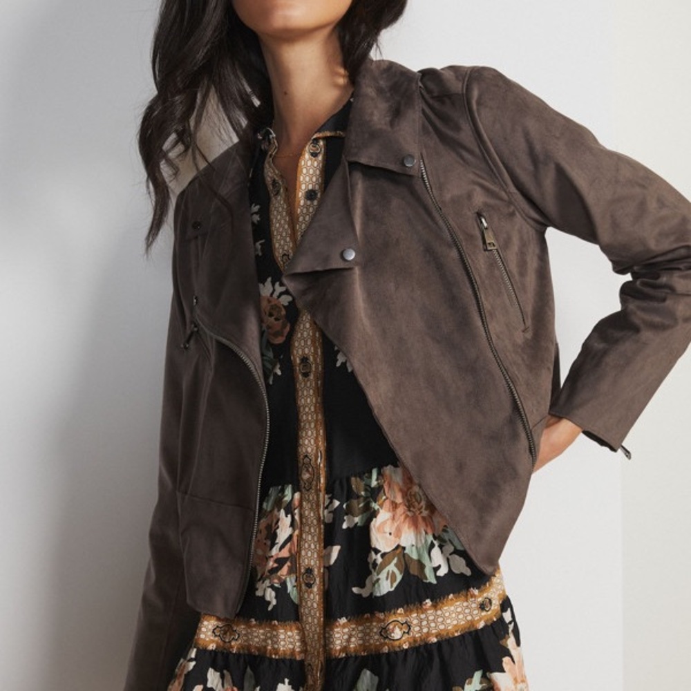 Anthropologie HUTCH Faux Suede Jacket in Dark Gray